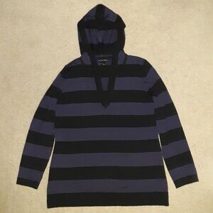 NY&C Dark Purple/Grey Long Sleeve Striped V-Neck Sweater with Hoodie
